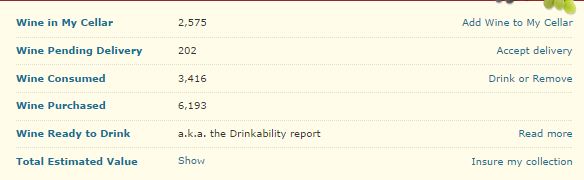 Lots of information is available right on the main CellarTracker screen